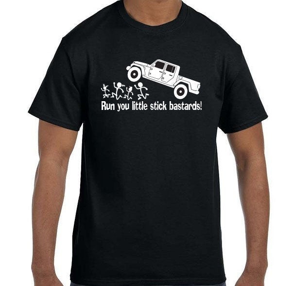 Jeep Gladiator running over stick family shirt